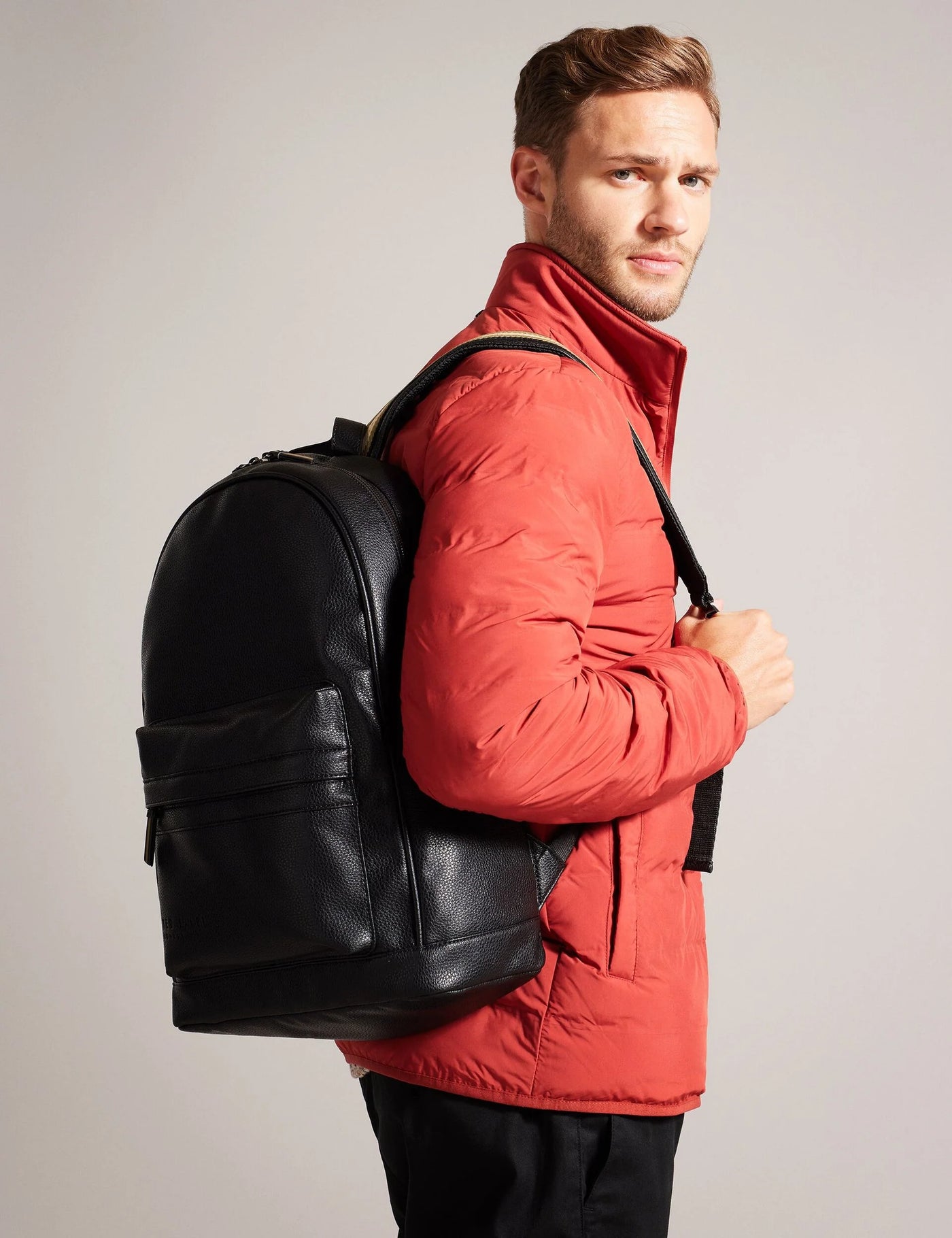 Ted Baker Kaileb Faux Leather Backpack With Webbing Straps | Black