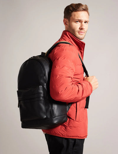 Ted Baker Kaileb Faux Leather Backpack With Webbing Straps | Black