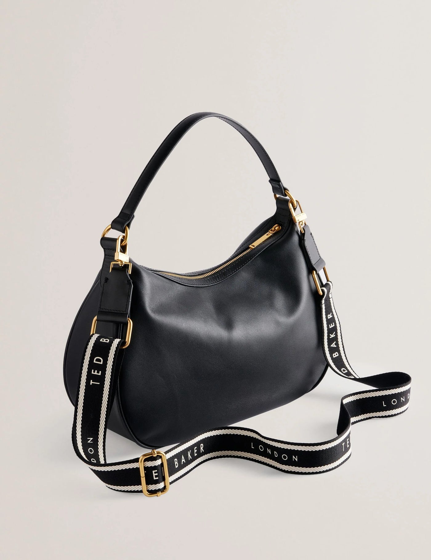 Ted Baker Esiah Leather Hobo Bag With Webbing Strap | Black