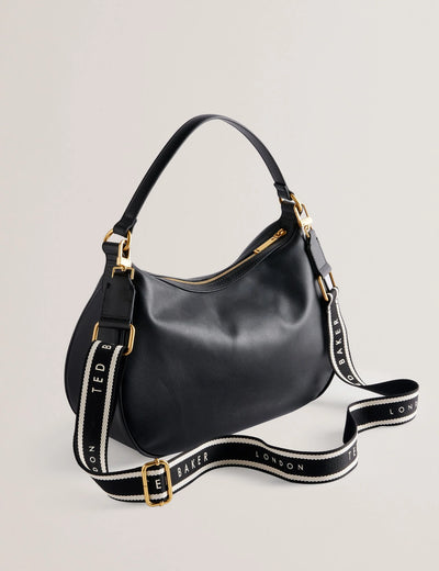 Ted Baker Esiah Leather Hobo Bag With Webbing Strap | Black