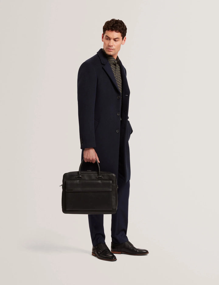 Ted Baker Alerton Slim Fit Wool Rich City Overcoat | Navy