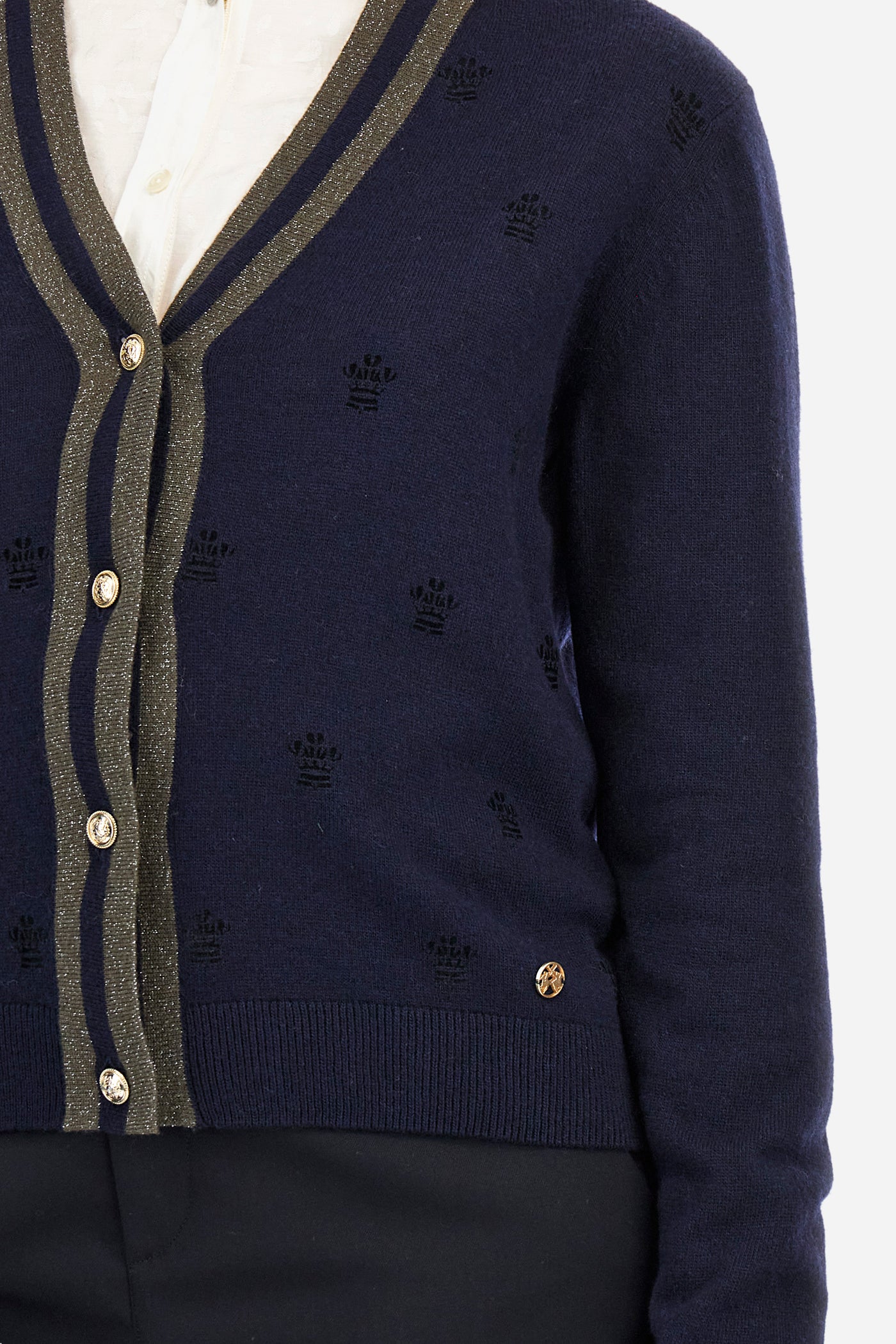 La Martina Wool & Cashmere Cardigan with Grey Trim | Navy