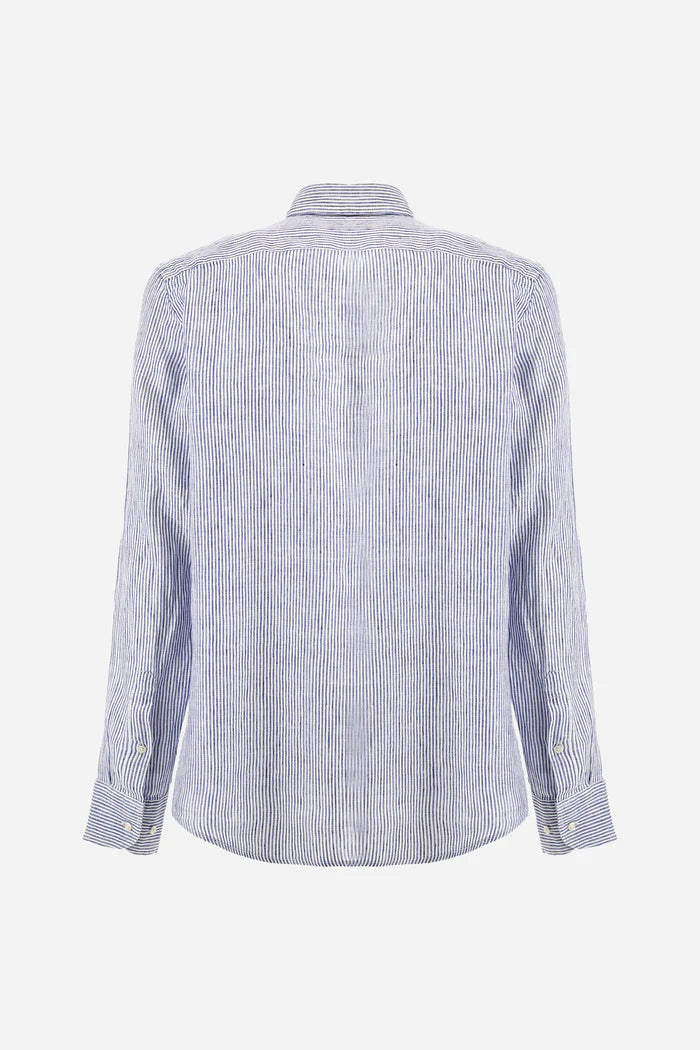 La Martina Regular-Fit Striped Linen Shirt - Rodolfo | Navy/White