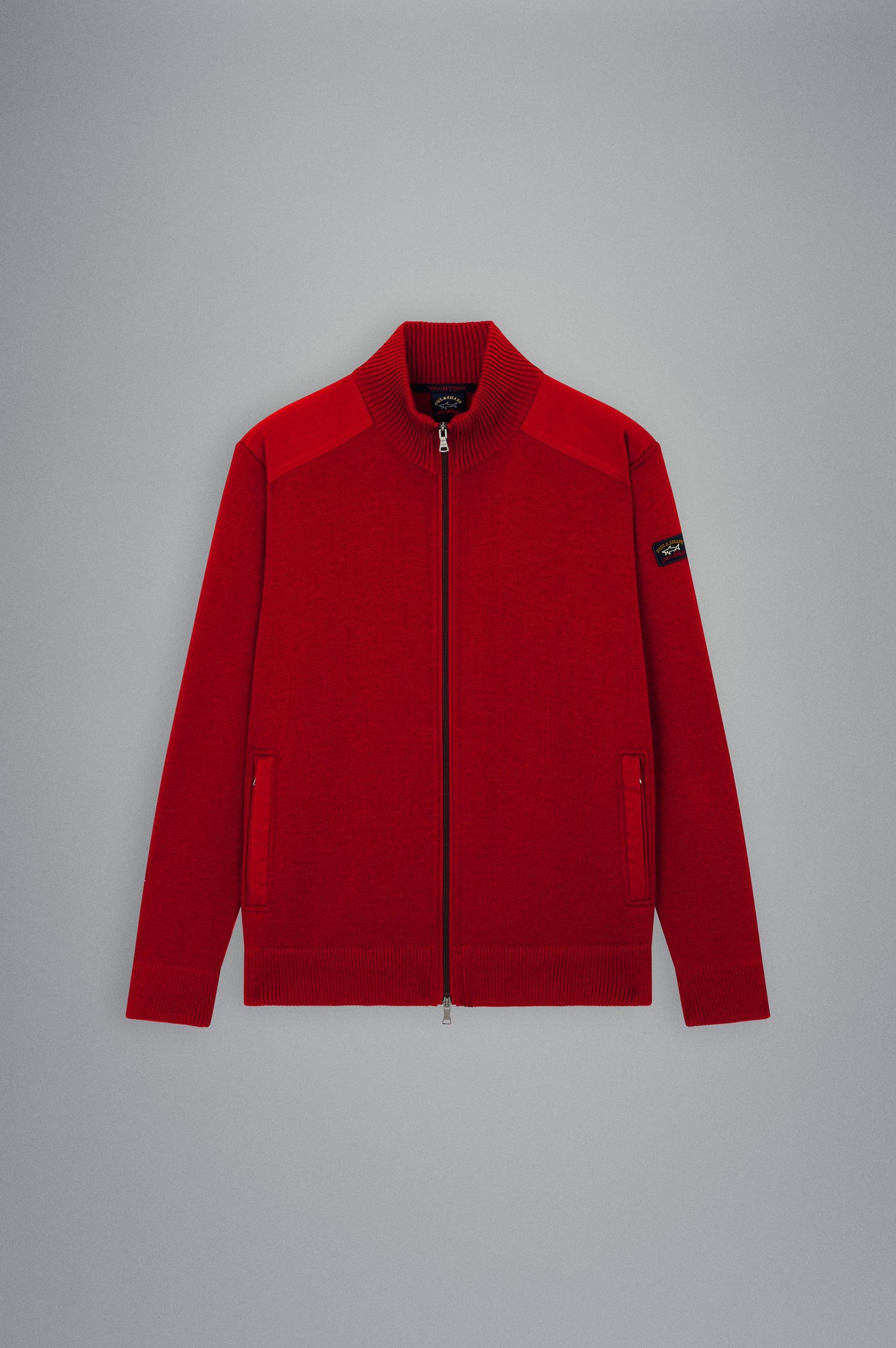 Paul & Shark Wool Full Zip Cardigan with Iconic Badge | Red
