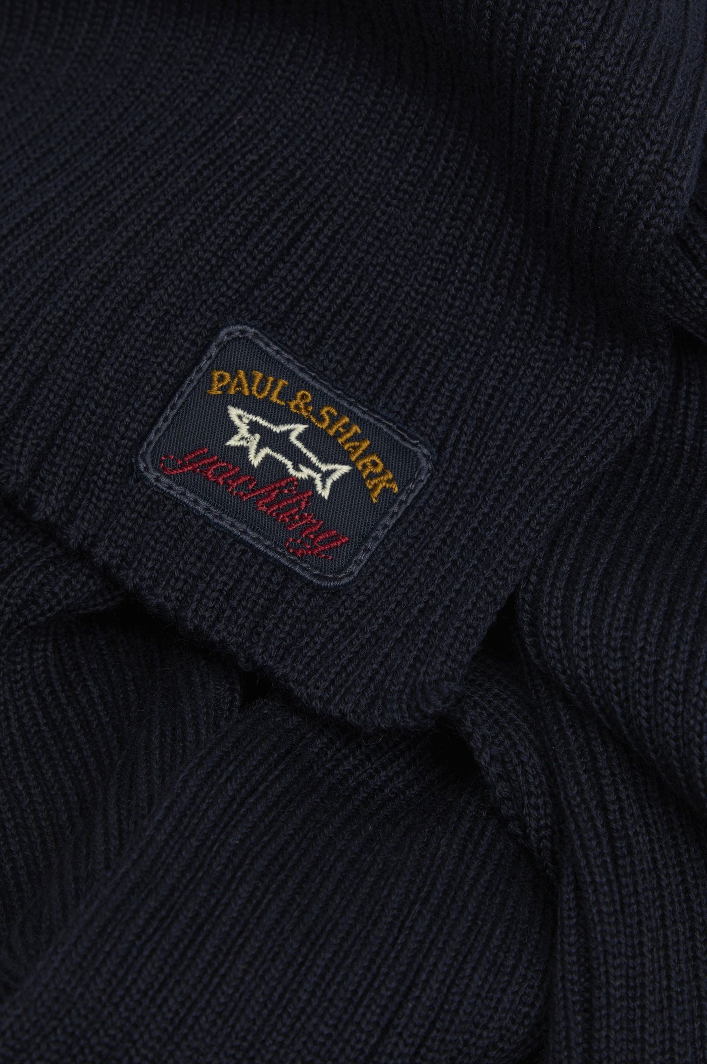 Paul & Shark Ribbed Wool Scarf with Iconic Badge | Navy