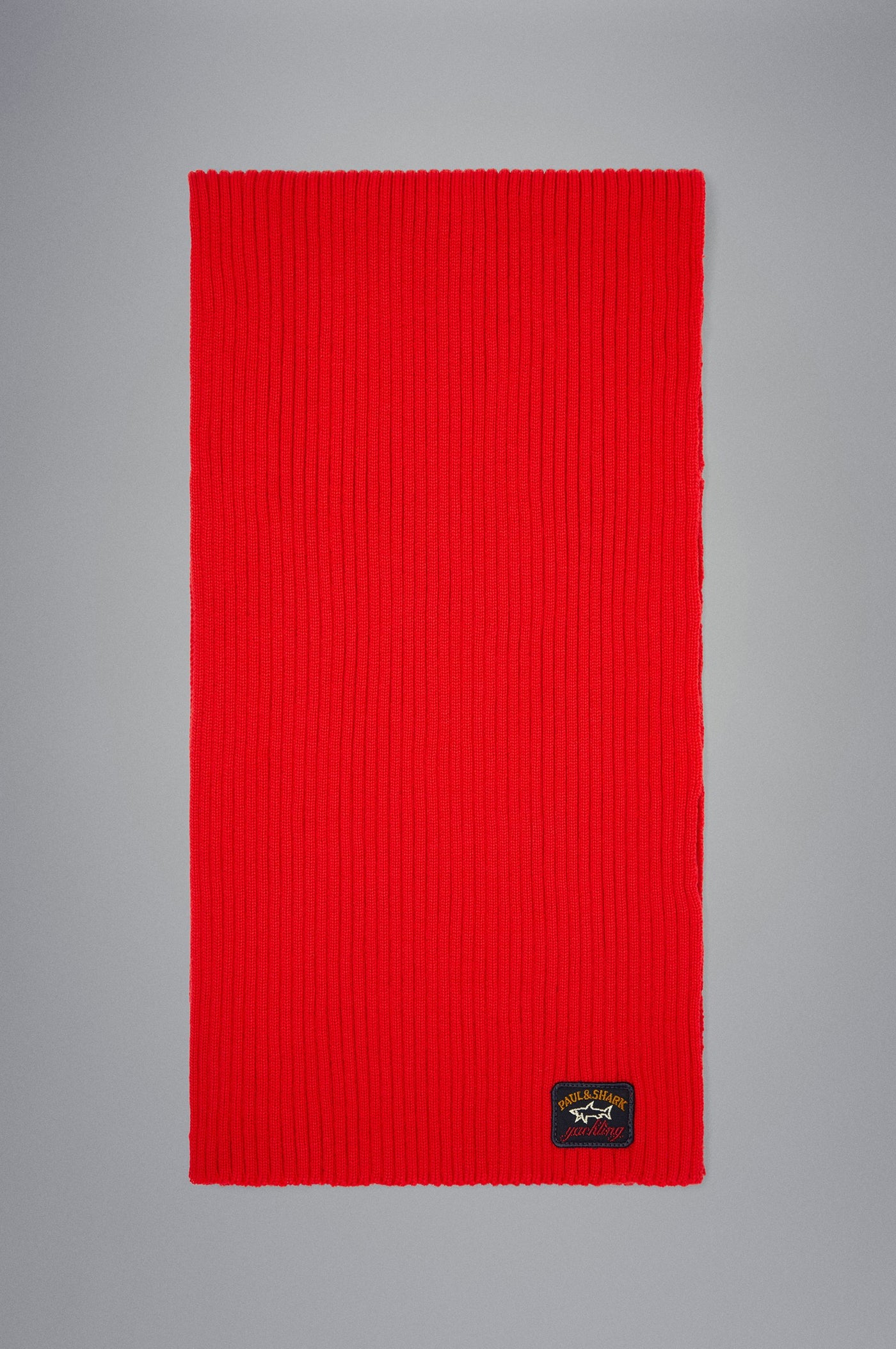 Paul & Shark Ribbed Wool Scarf with Iconic Badge | Red