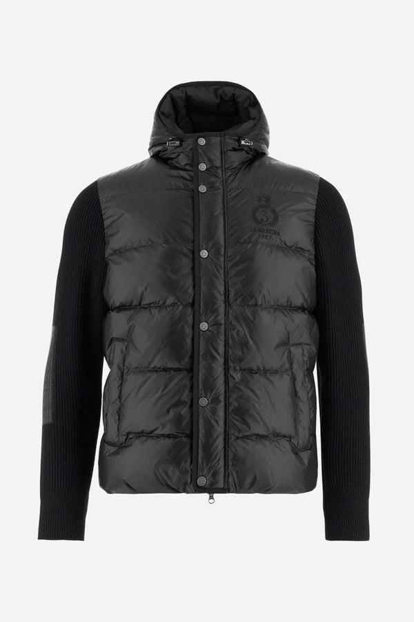 La Martina Men’s Iridescent Nylon Down Jacket Knit Sleeves | Black