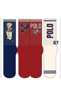 Ralph Lauren 3 Pack Socks Gift Box | Navy/Red/Ivory