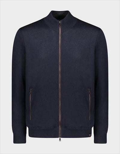 Paul & Shark Wool Full Zip Sweater with Alcantara® Details | Navy