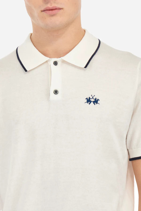 La Martina Polo Shirt in Tricot Cotton Knit in Regular Fit - Austin | Antique White