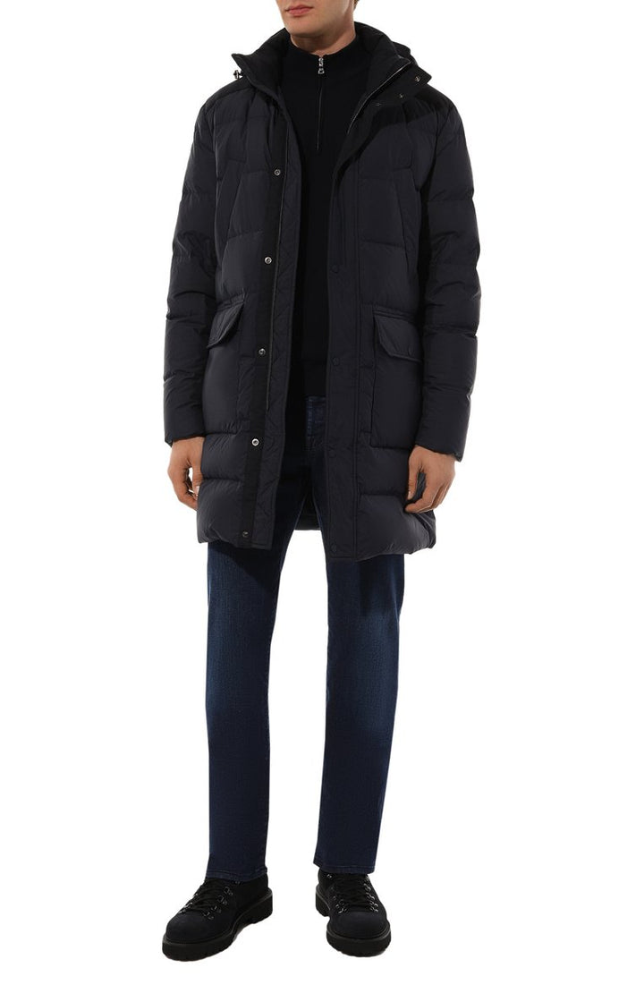 Paul & Shark Re-Goose Down Long Puffer with Shark Fin | Black