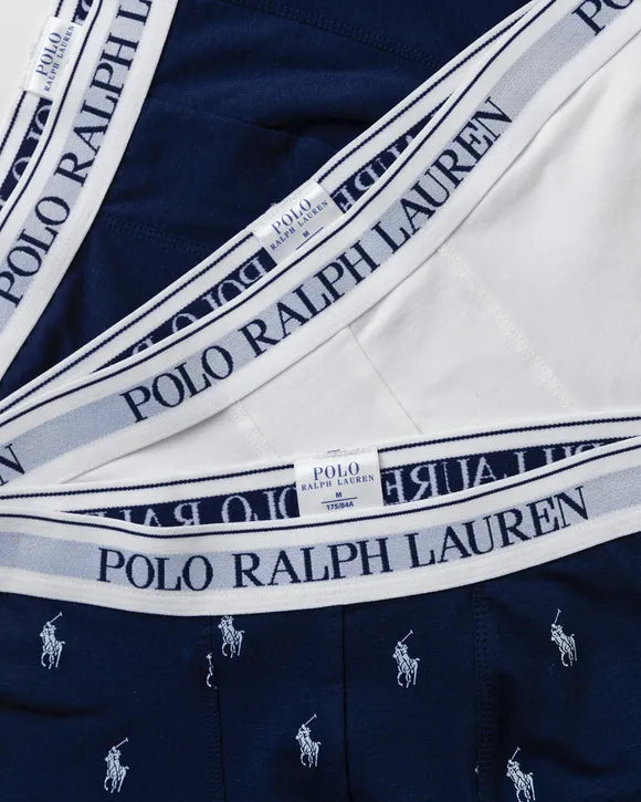 Ralph Lauren Classic Stretch Cotton Trunk 3-Pack | Navy/White/Pony