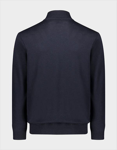 Paul & Shark Wool Full Zip Sweater with Alcantara® Details | Navy