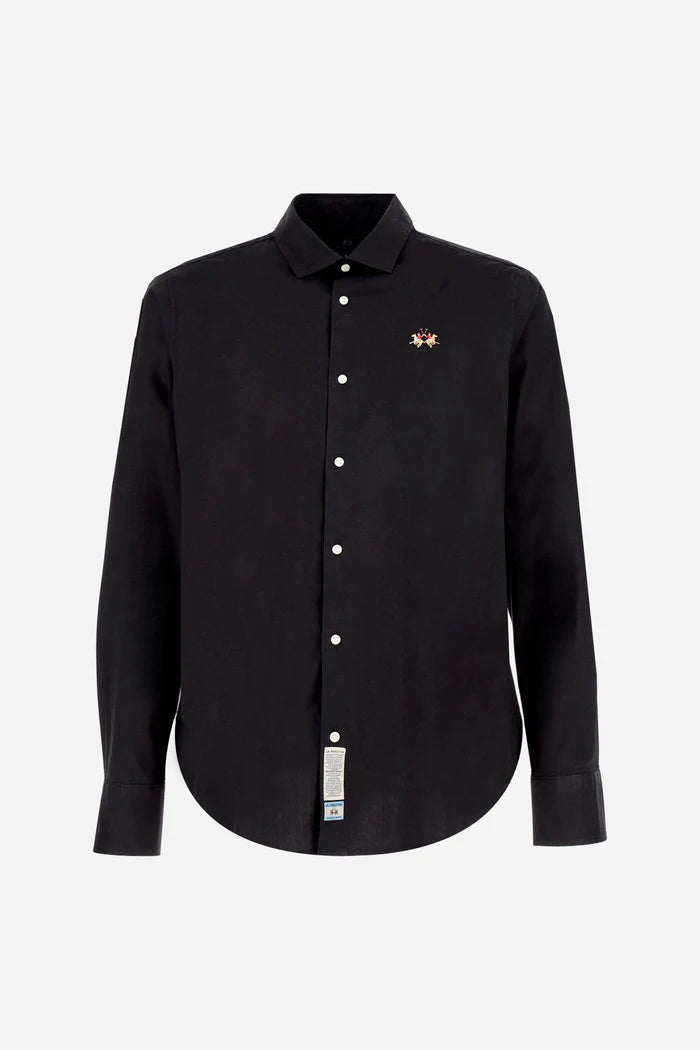 La Martina Slim Fit Cotton Shirt with Semi-Cutaway Collar | Black