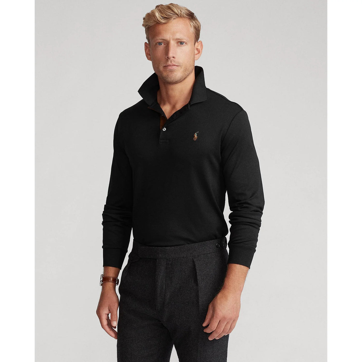 Ralph Lauren Soft Cotton Interlock Custom Slim Fit Polo Shirt | Black