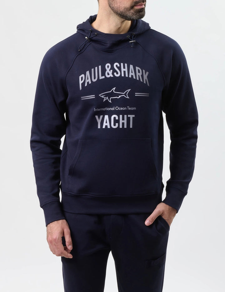 Paul & Shark Printed Logo XSoft Fleece Cotton Hoodie | Navy