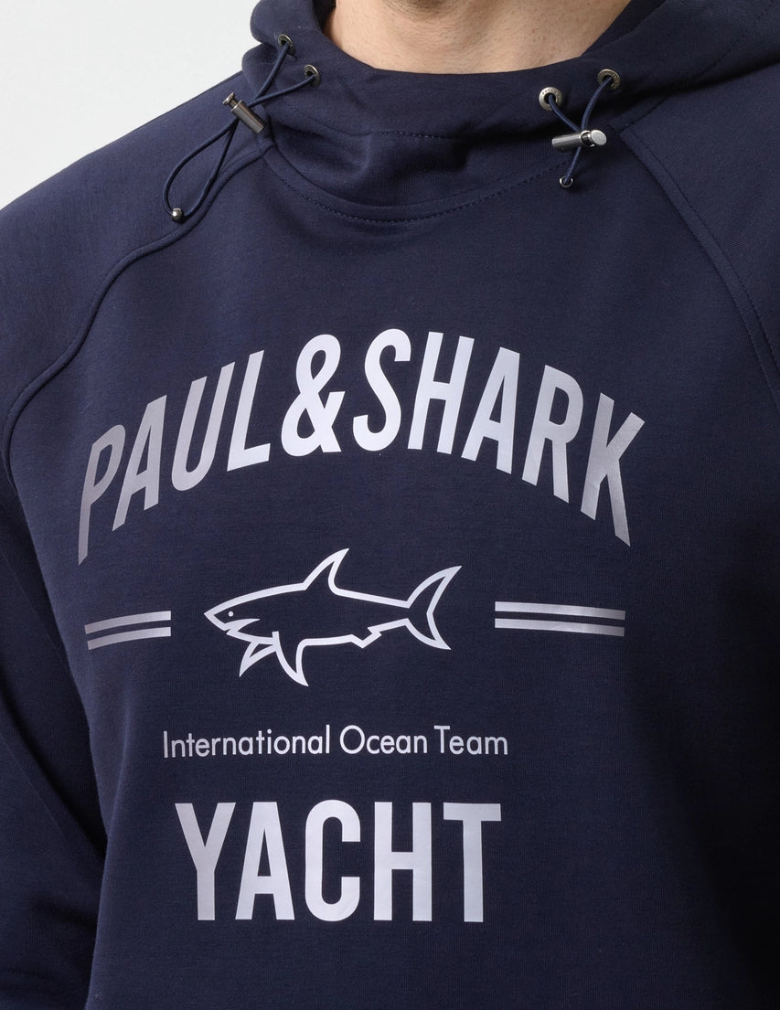 Paul & Shark Printed Logo XSoft Fleece Cotton Hoodie | Navy