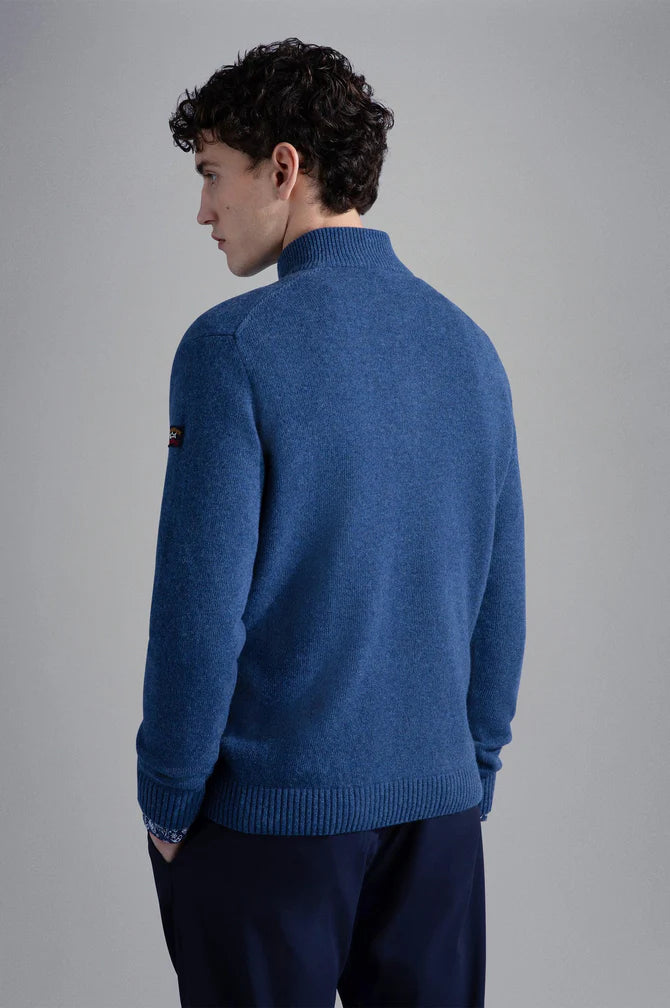 Paul & Shark Re-Wool Half Zip Shetland Sweater with Badge | Blue
