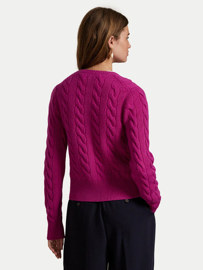 Ralph Lauren Cable-Knit Wool-Cashmere Cardigan | Carmine Pink