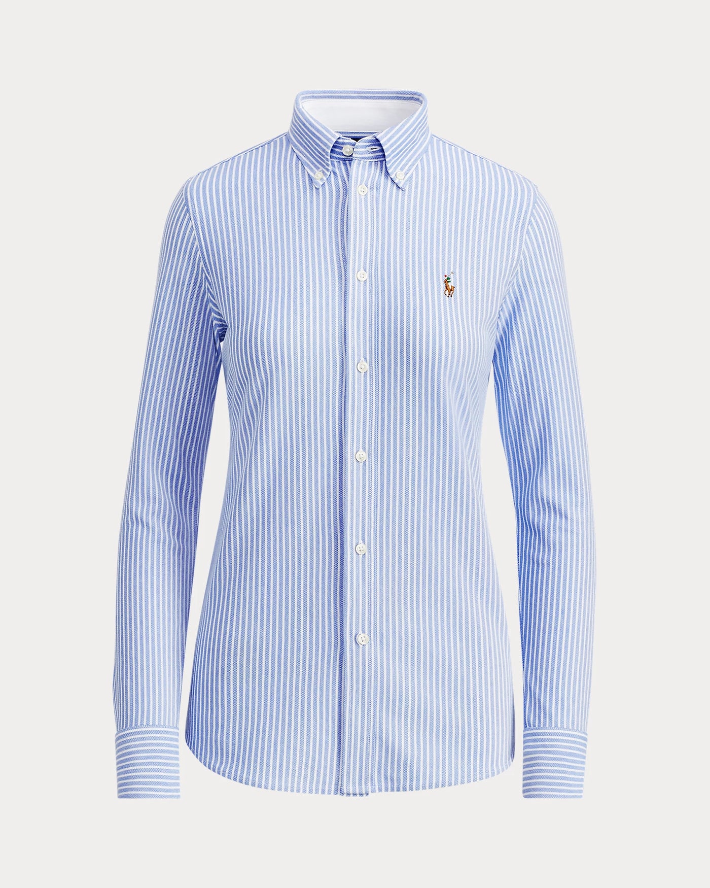 Ralph Lauren Striped Knit Oxford Shirt Slim Fit | Blue/White