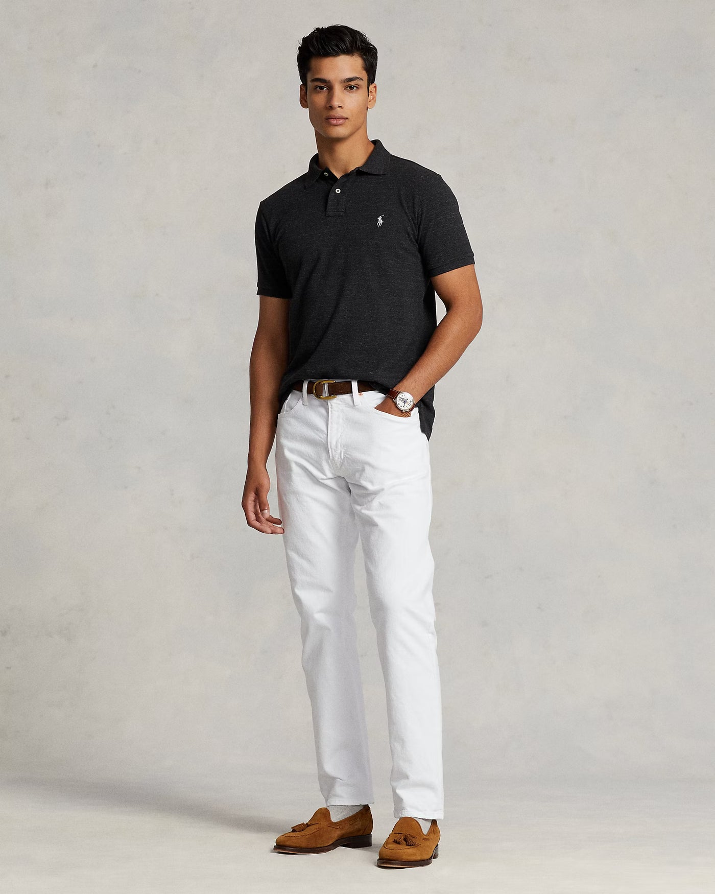 Ralph Lauren Custom Slim Fit Mesh Polo Shirt | Black Marl