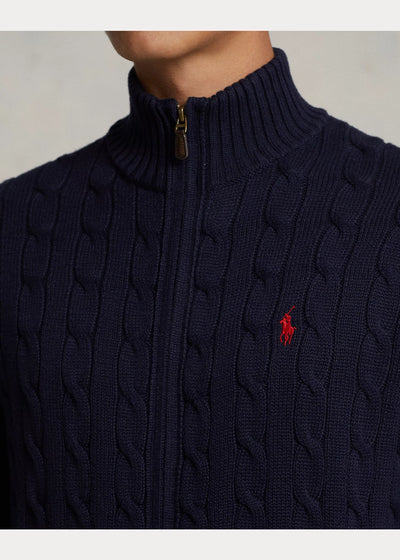 Ralph Lauren Cable-Knit Cotton Full-Zip Jumper | Hunter Navy