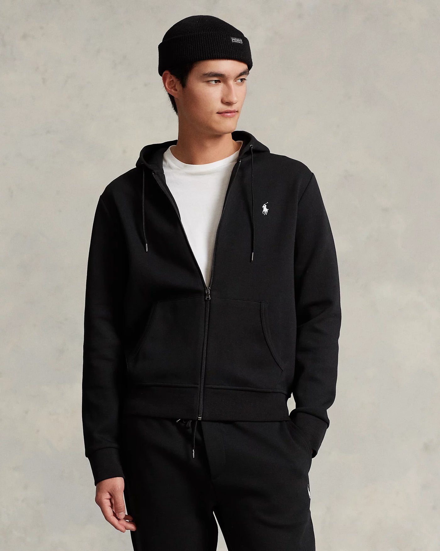 Ralph Lauren Double-Knit Full-Zip Hoodie | Black