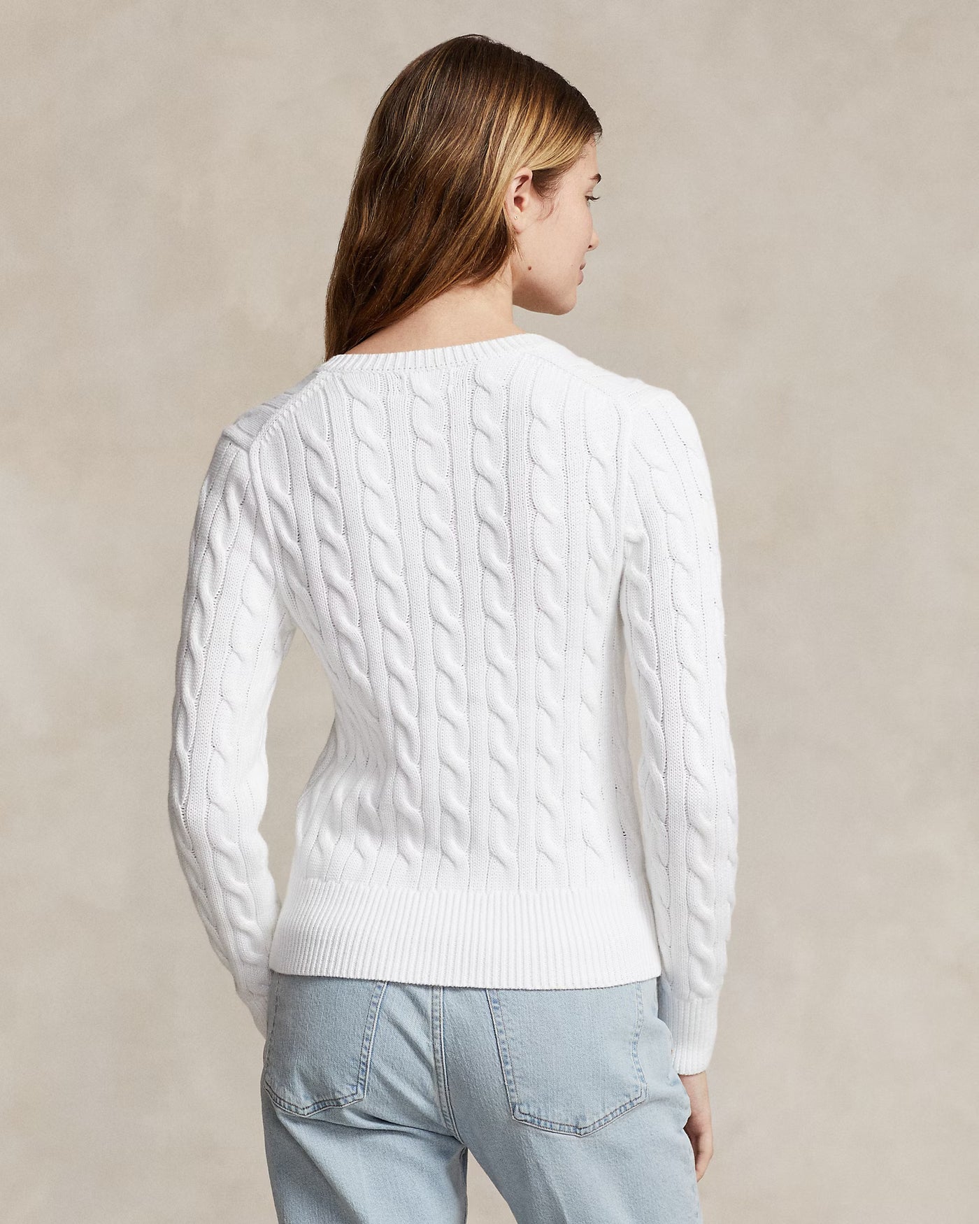 Ralph Lauren Cable-Knit Cotton Crewneck Cardigan | White