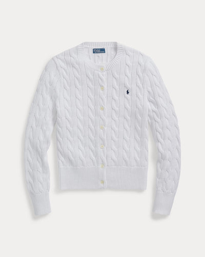 Ralph Lauren Cable-Knit Cotton Crewneck Cardigan | White