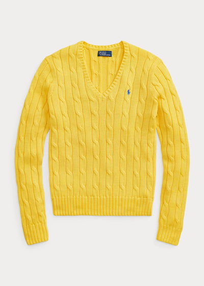 Ralph Lauren Cable-Knit Cotton V-Neck Jumper | Trainer Yellow