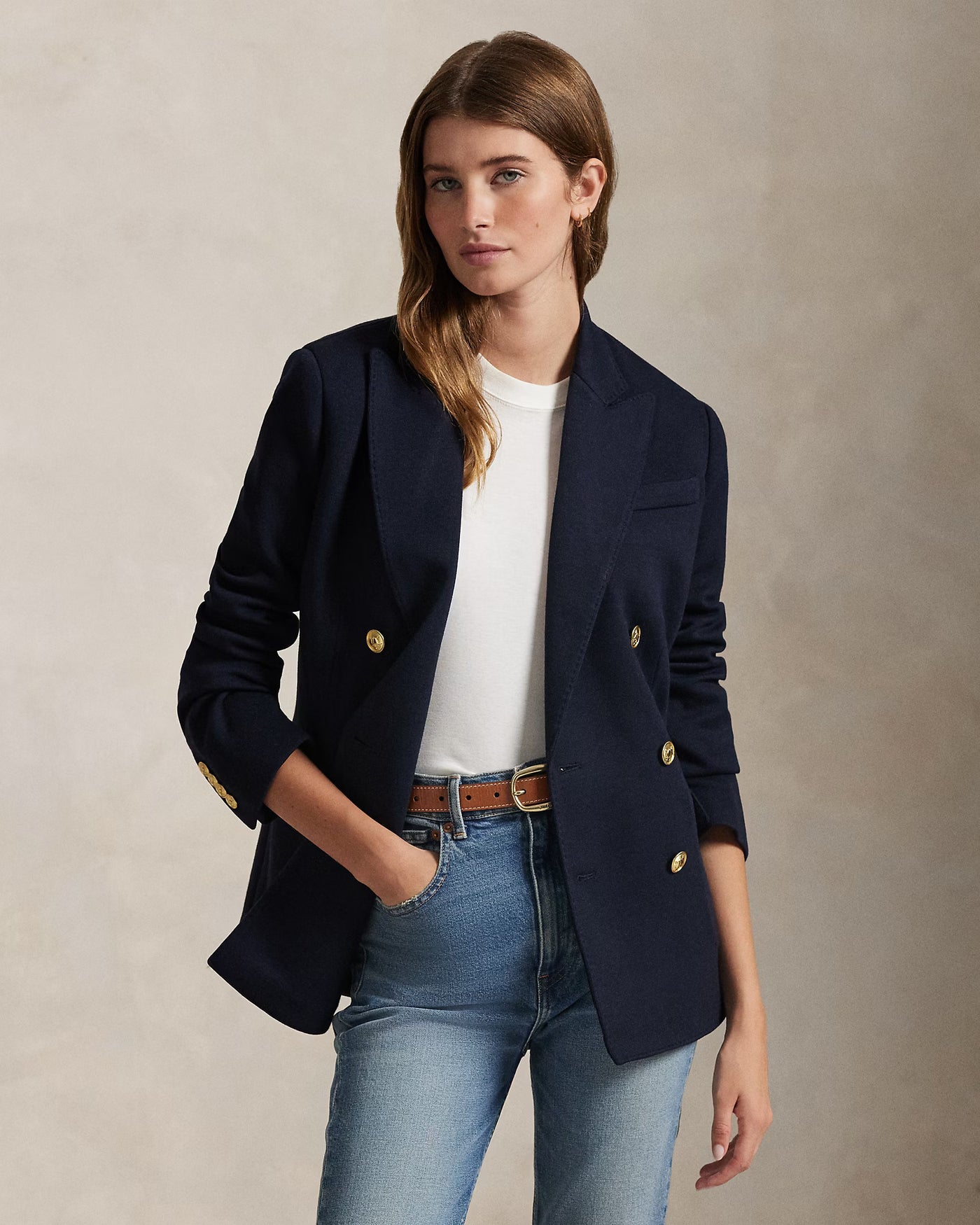 Ralph Lauren Double-Breasted Knit Blazer | Navy