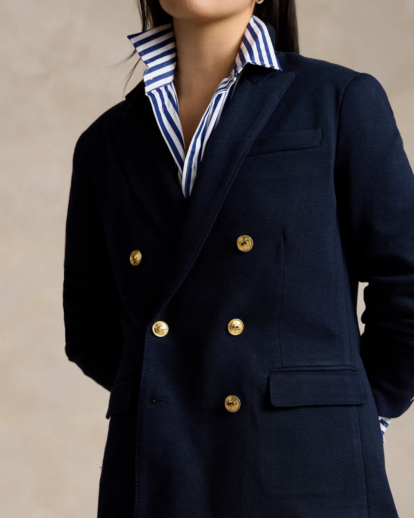 Ralph Lauren Knit Double-Breasted Blazer | Navy