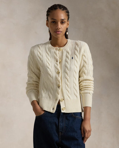 Ralph Lauren Cable-Knit Wool-Cashmere Cardigan | Authentic Cream