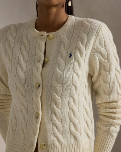 Ralph Lauren Cable-Knit Wool-Cashmere Cardigan | Authentic Cream