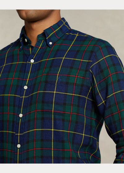 Ralph Lauren Custom Fit Checked Double-Faced Shirt | Green/Navy