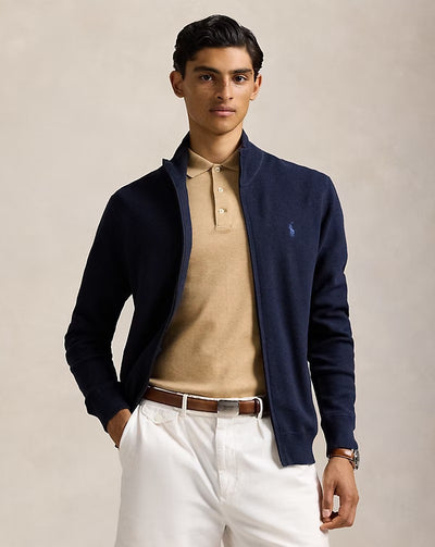 Ralph Lauren Mesh-Knit Cotton Full-Zip Jumper | Navy