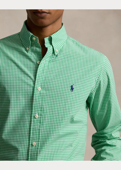 Ralph Lauren Custom Fit Gingham Stretch Poplin Shirt | Emerald/White