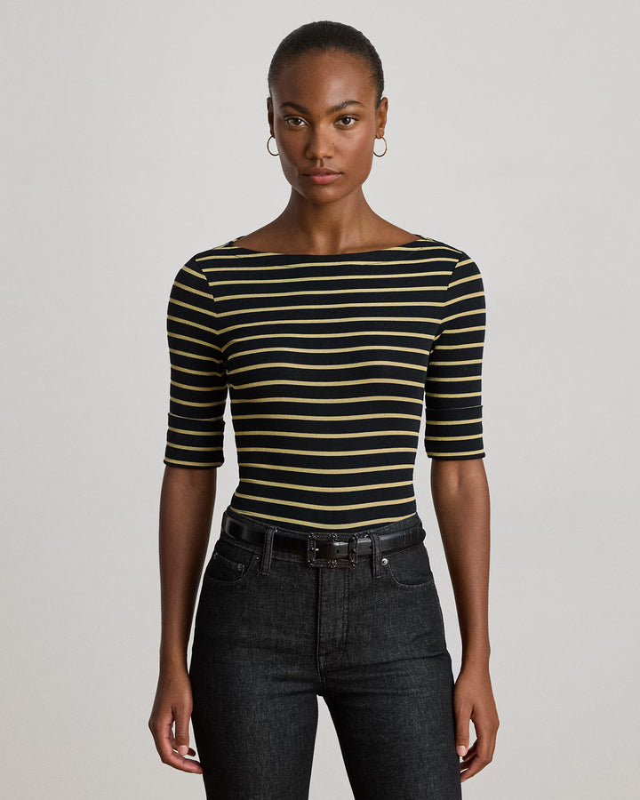 Lauren Ralph Lauren Metallic Striped Boatneck Tee | Black/Gold