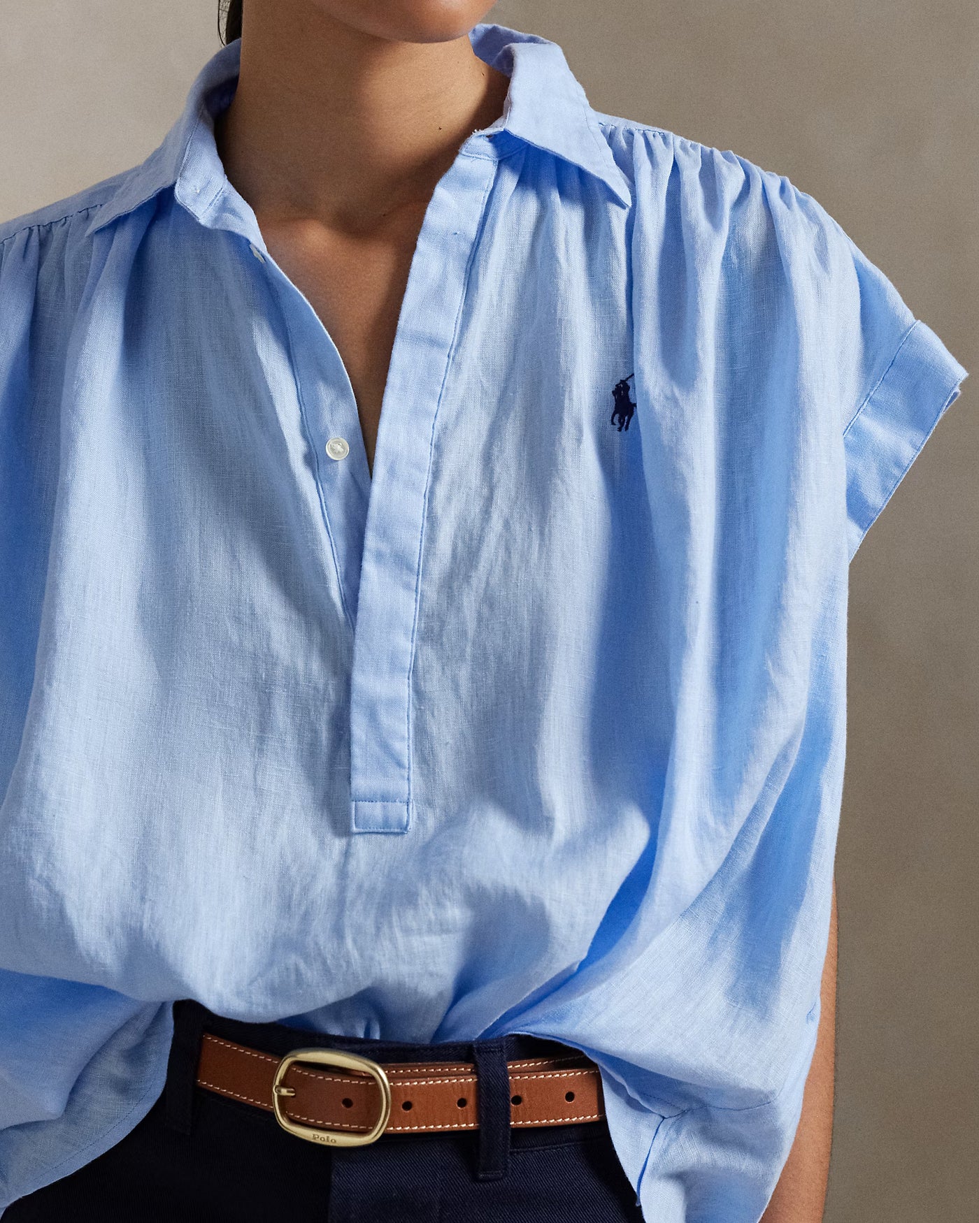 Ralph Lauren Linen Popover Shirt | Baby Blue