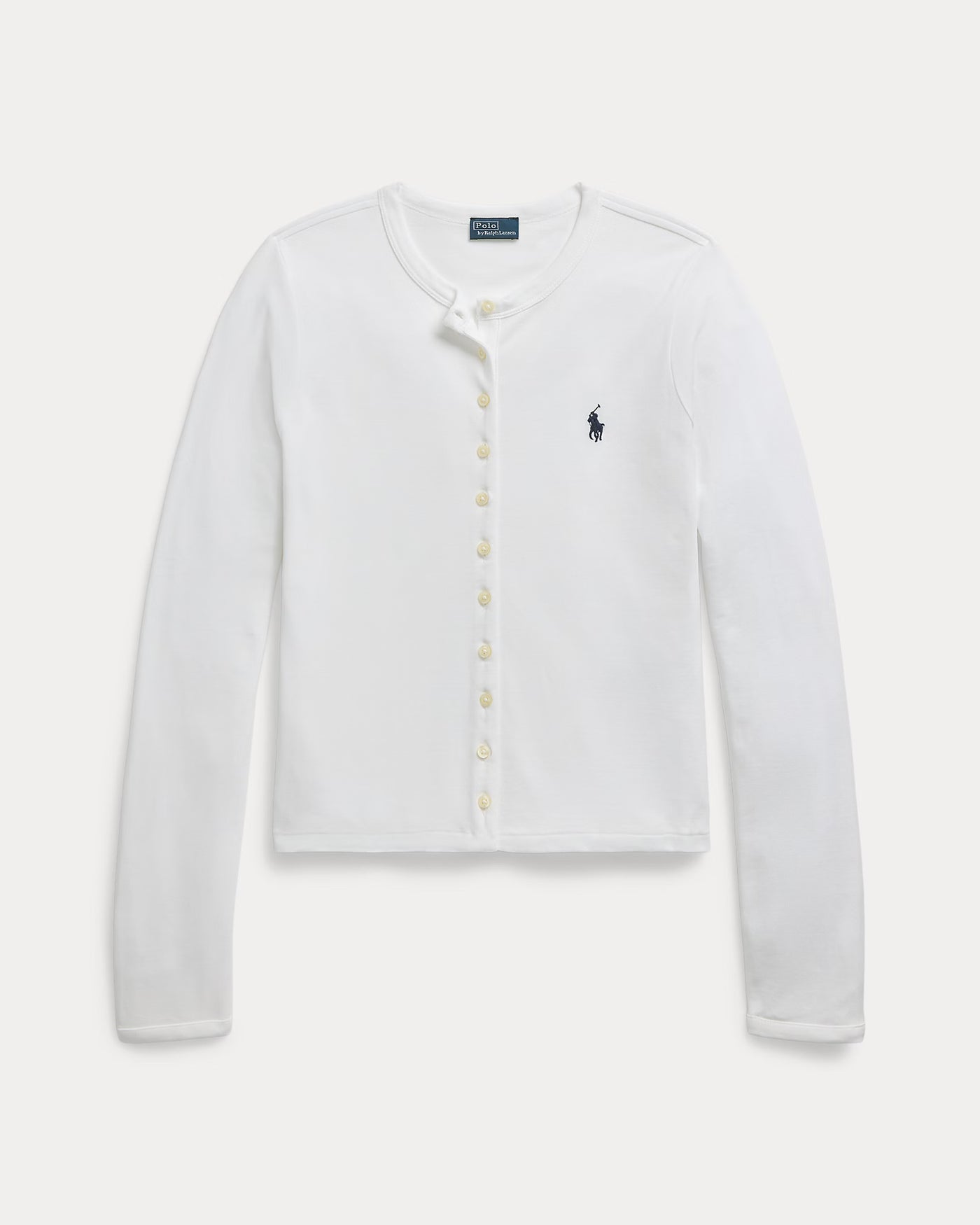 Ralph Lauren Stretch Mesh Cotton Crewneck Cardigan | White