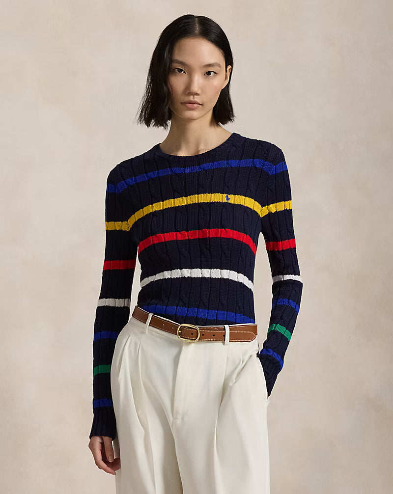 Ralph Lauren Striped Cable-Knit Cotton Jumper | Navy Multi