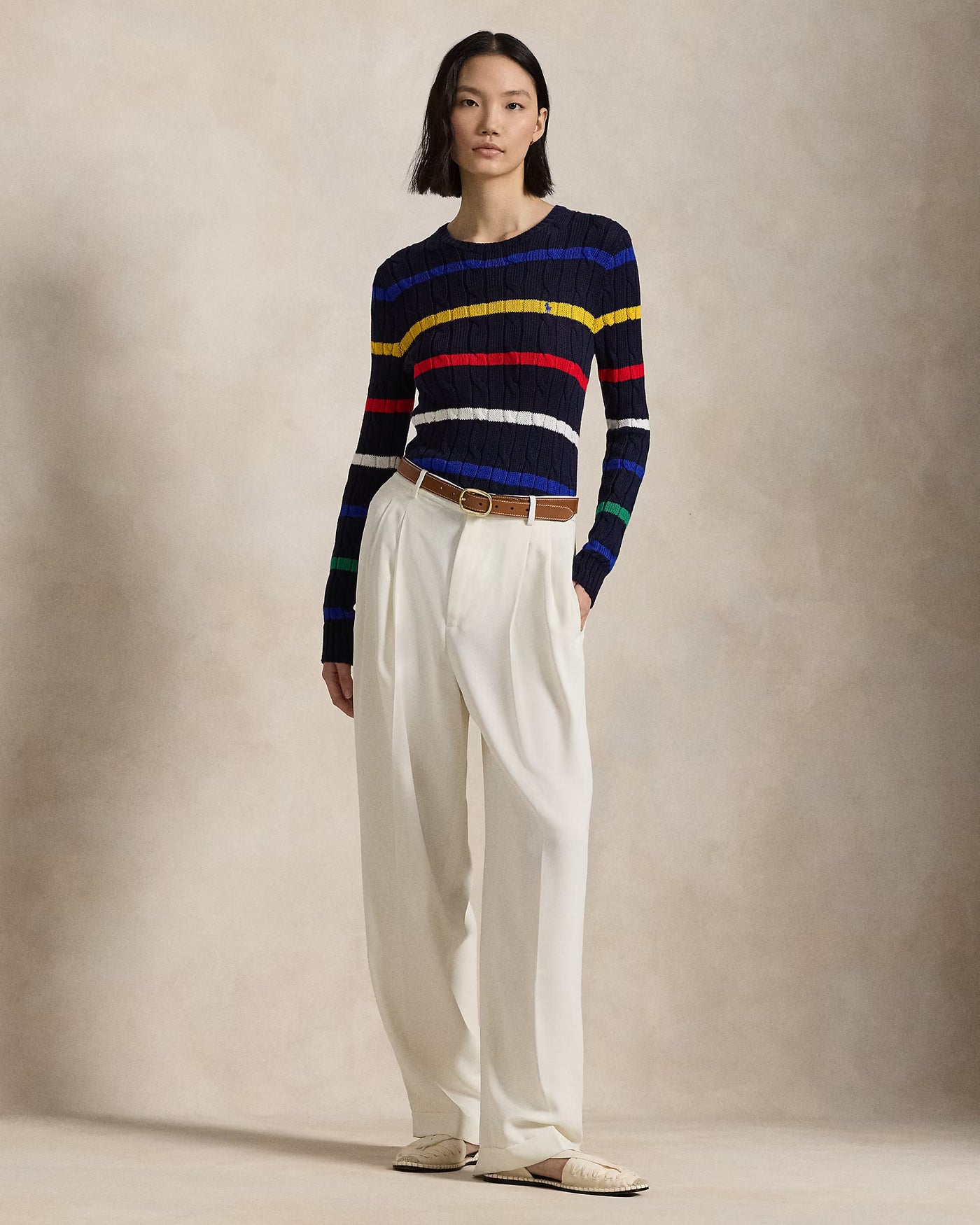 Ralph Lauren Striped Cable-Knit Cotton Jumper | Navy Multi