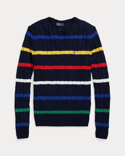 Ralph Lauren Striped Cable-Knit Cotton Jumper | Navy Multi