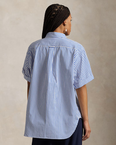 Ralph Lauren Oversize Fit Striped Short-Sleeve Shirt | White/Royal