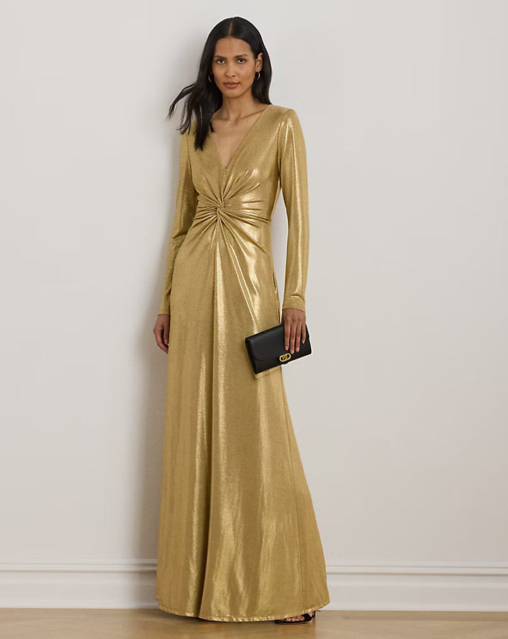 Lauren Ralph Lauren Metallic Jersey Twist-Front Gown | Relic Gold