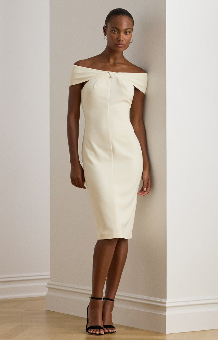 Lauren Ralph Lauren Twist-Front Crepe Cocktail Dress | Cream