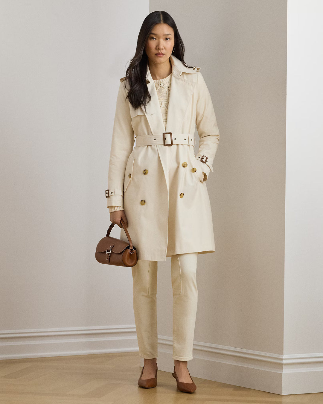 Lauren Ralph Lauren Double-Breasted Cotton-Blend Trench Coat | Cream