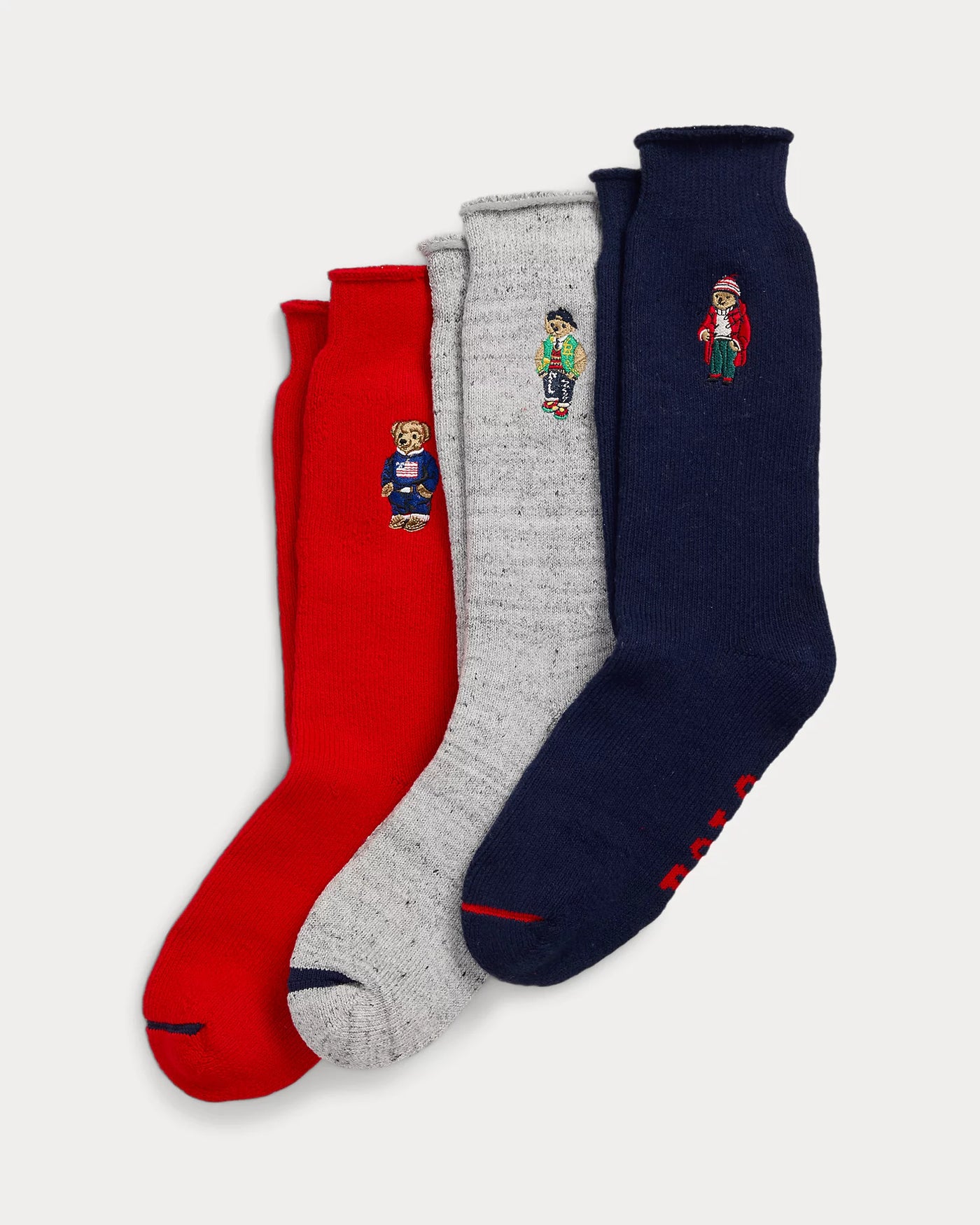 Ralph Lauren Polo Bear Roll-Top 3-Sock Gift Set | Navy/Grey/Red