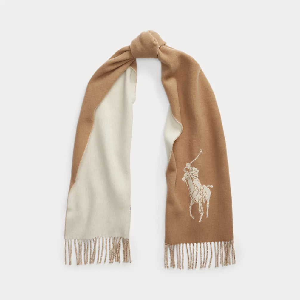 Ralph Lauren Big Pony Wool Scarf | Camel/Cream