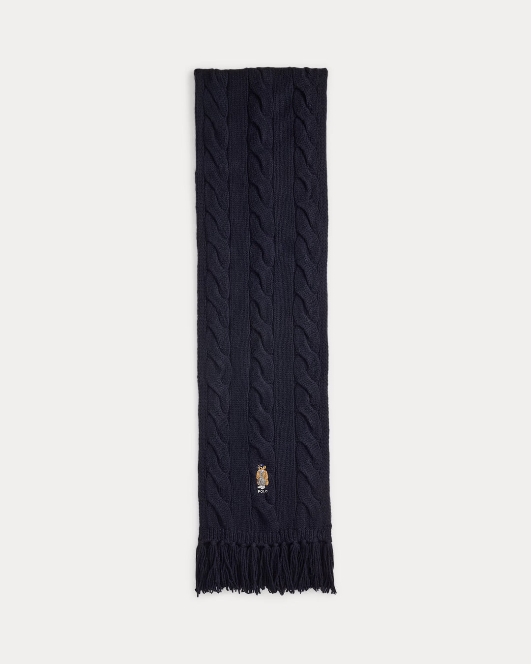 Ralph Lauren Polo Bear Cable-Knit Wool-Blend Scarf | Navy